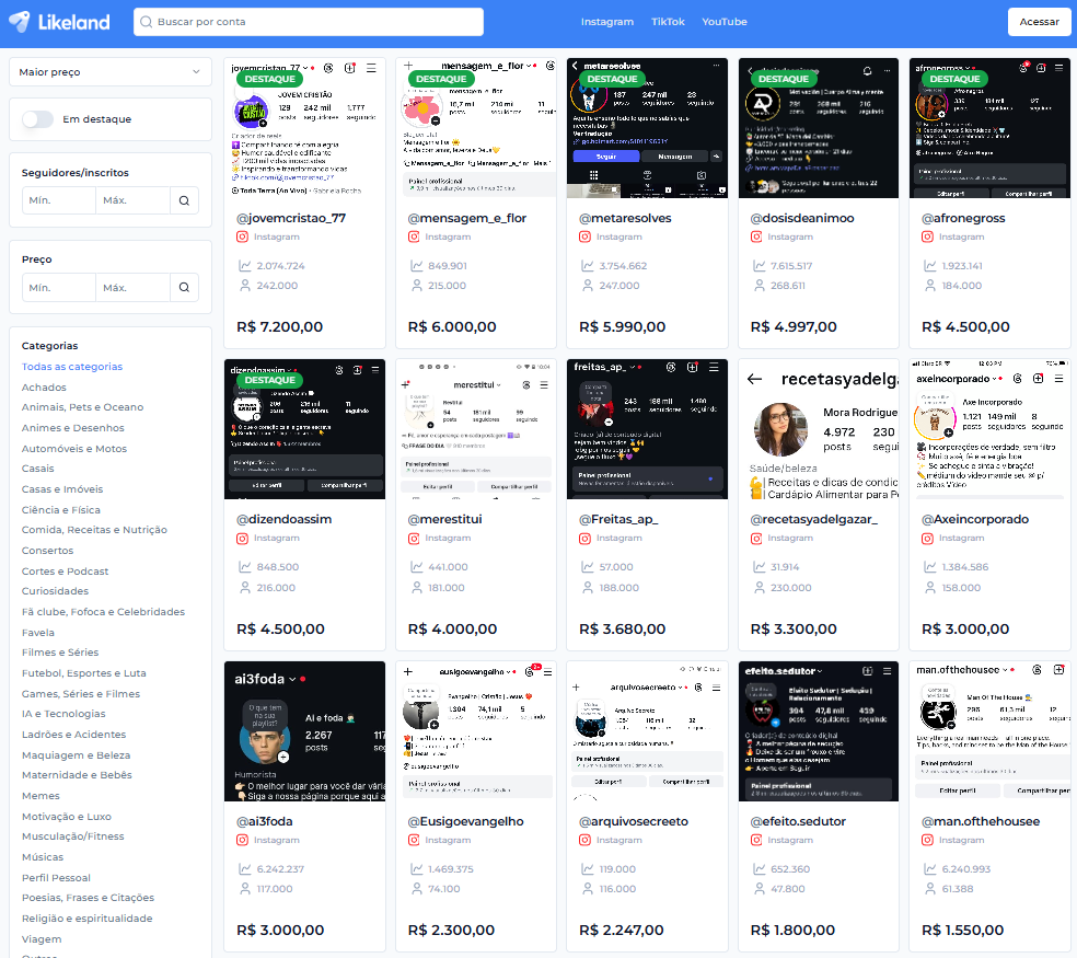 Páginas de Instagram à Venda Páginas de Instagram à Venda
